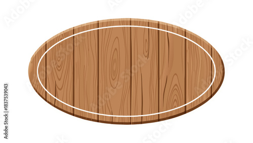 Rustic Oval Wooden Sign with White Border and Wood Grain Texture on Black Background