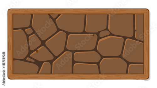 Rustic Wooden Framed Chalkboard Displaying Irregularly Shaped Brown Stones with Dark Grout Ideal for Educational or Decorative Purposes