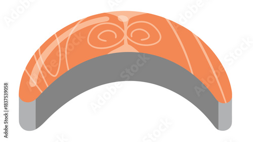 Salmon Steak Slice With Pink Orange Flesh White Marbling and Gray Skin Slice Isolated on Black Background Simple Flat Design