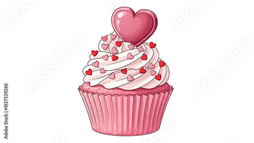 Sweet Heart Cupcake: A delightful, hand-drawn cupcake, crowned with a heart-shaped topping and scattered with tiny hearts, embodying love and sweetness.