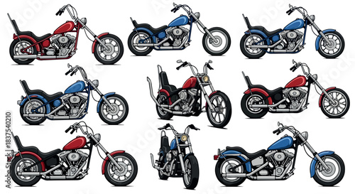 Collection of classic motorcycles in various colors