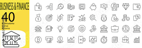 Editable stroke Business & Finance icon set