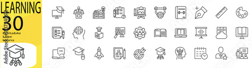 Editable stroke Learning icon set