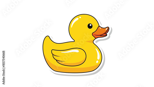 A cute yellow rubber duck with an orange beak and black eyes, cartoon style.