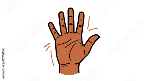A brown human hand with five fingers, palm facing forward, with orange lines indicating movement or vibration.