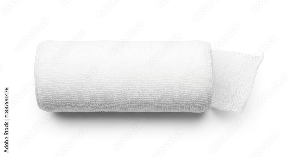 Obraz premium White roll of medical gauze on white background.
