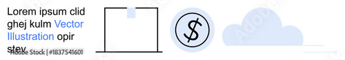 Financial planning, online transactions, cloud storage, digital currency, data security, e-commerce. A dollar symbol, text and a cloud icon. Financial planning and online transactions concept