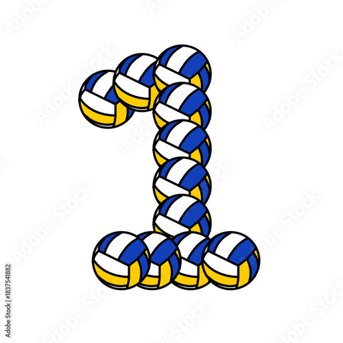 Number 1 volleyball-style illustration with twisted rope look, great for sports layouts, ranking visuals, posters, and number icons