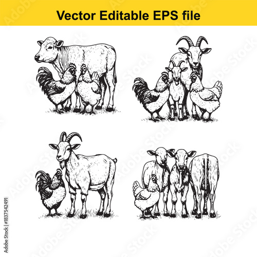  farm animals illustration vector editable eps file
