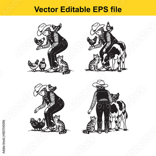  farmer with animals vector illustration isolated on white