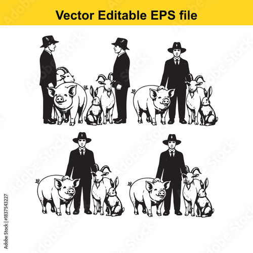  farmers with animals isolated on white