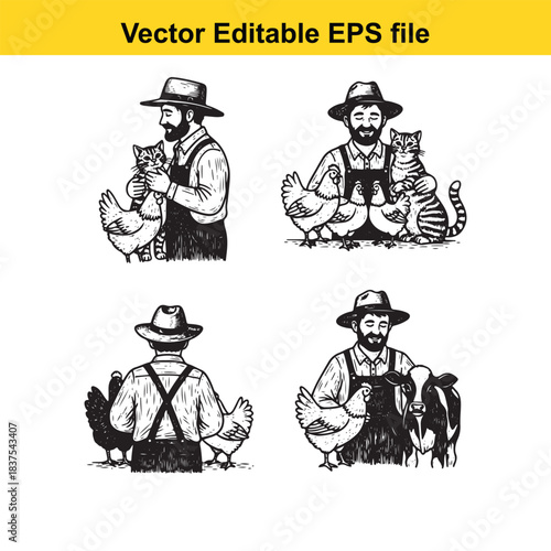  farmer with animals vector illustration isolated on white