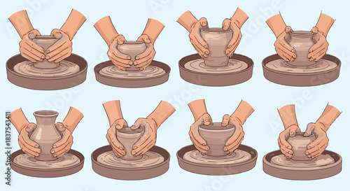 Pottery making process on a wheel