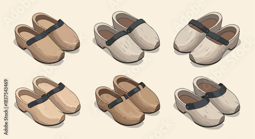 Wooden clogs set in various shades
