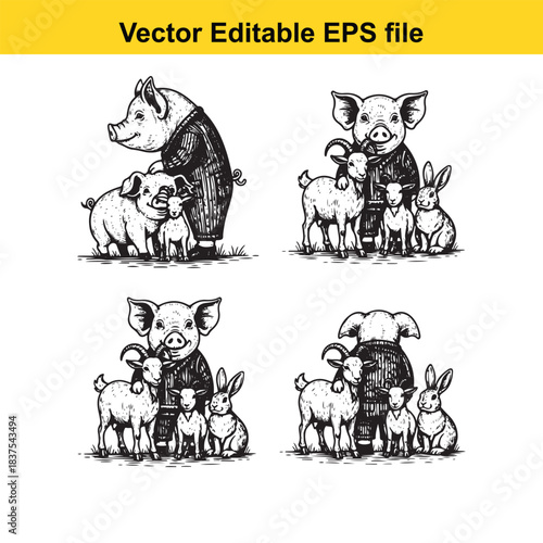  farm animal illustrations isolated on white