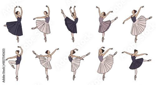 Ballerina poses in various dance positions