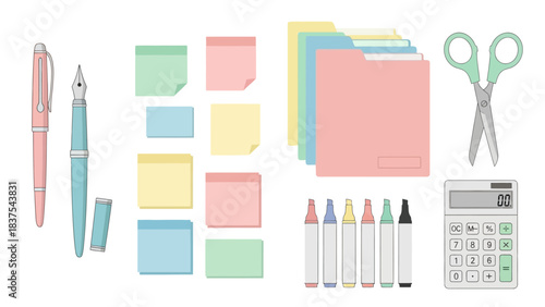 Pastel Stationery Collection Pens, Notepads, Markers, and Calculator