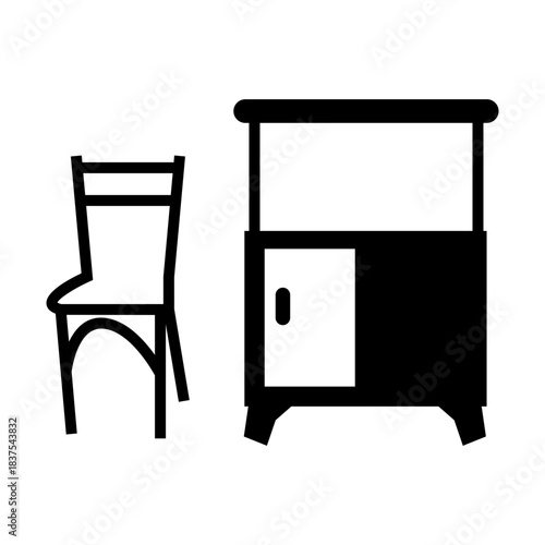 chair and desk table furniture glyph icon vector illustration