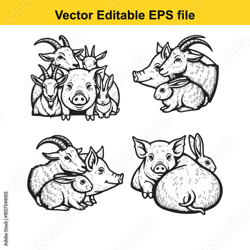  farm animals illustration vector editable eps file