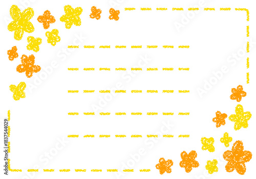 手描きのクレヨン素材　背景　花のフレーム　カード