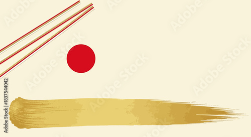 Modern artistic interpretation of traditional elements, showcasing a radiant red disc and sophisticated gold brush accents, perfect for elegant cultural designs