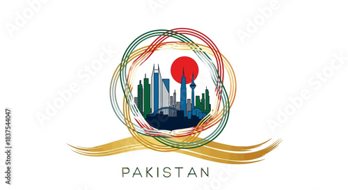 Symbolic Representation of Pakistan's Modernity and Heritage with Skyline and Cultural Elements