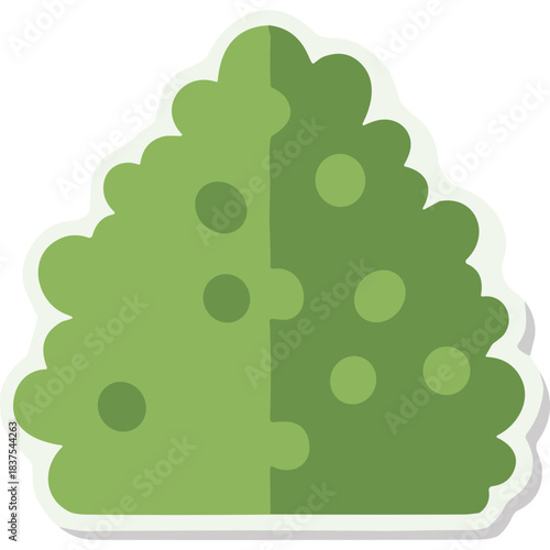 Flat Design Green Bush With Light Green Dots Isolated On White Background With Soft Shadows Minimalist Nature Illustration