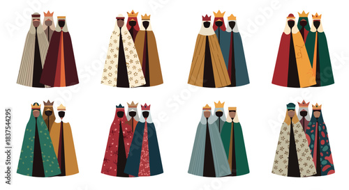 Three kings procession figures in various robes
