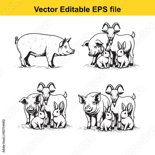  farm animals illustration isolated on white