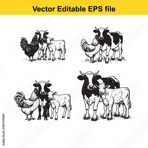  farm animals illustration vector editable eps file