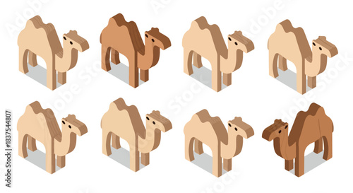 Wooden camel toys set with transparent background