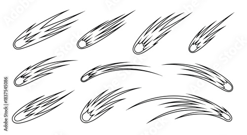 Falling comets set with transparent background