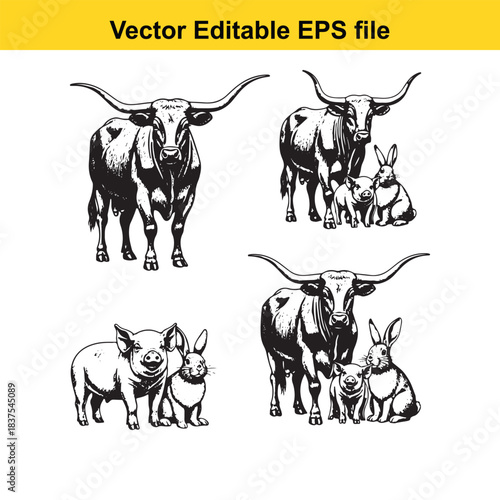  farm animals illustration isolated on white