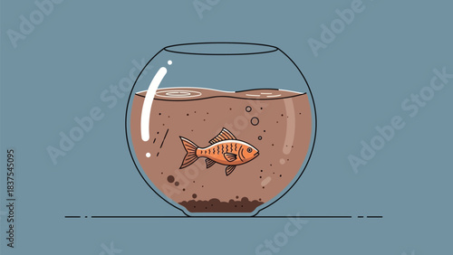A Goldfish Isolated in Murky Water Symbolizes Environmental Neglect and Pollution