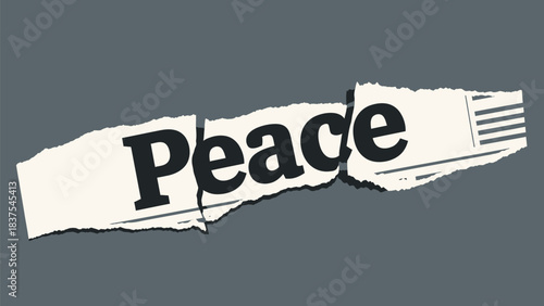 Fragmented hopes: Torn newspaper spelling peace conveys fragility