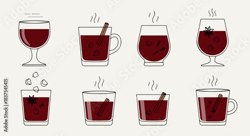 Warm drinks in various glassware