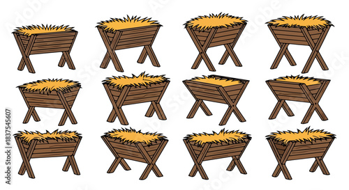 Wooden planters with hay bales, set of four