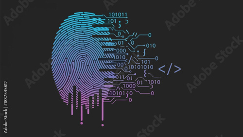 Digital Identity Dissolution: Fingerprint Fading into Binary Code Automation