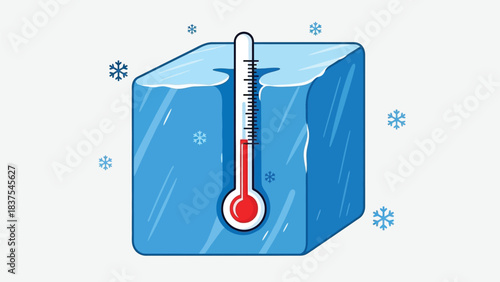 Illustration of a thermometer partially submerged in a block of ice cube