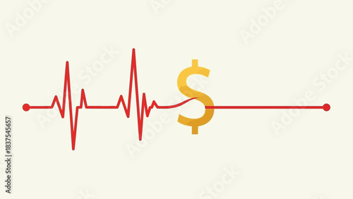 Heartbeat line turning into currency, symbolizing financial health turning static