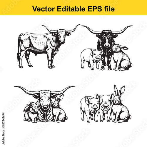 farm animals illustration vector editable eps file