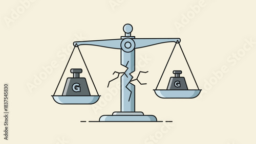 Broken balance scale depicting social inequality and injustice concept