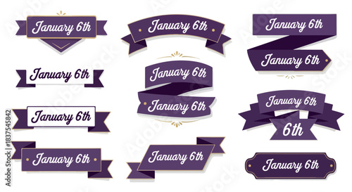 January 6th ribbon banners with transparent background