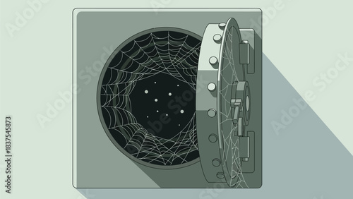 Cobweb-filled safe symbolizes failed investment and abandoned financial security