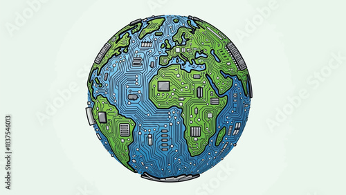 Electronic World: Globe Depicting Global Connectivity and Technological Interdependence