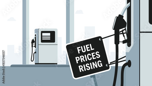 Gas pump displaying a fuel prices rising notice, reflecting financial challenges