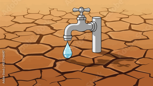 Drying landscape with a single drop symbolizing water scarcity crisis