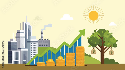 Economic Growth and Sustainable Investment with Cityscape and Money Tree