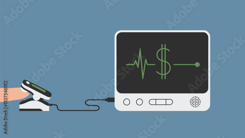 Healthcare costs depicted by a medical monitor showing a dollar symbol heartbeat