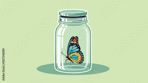 Imprisoned Beauty: A Butterfly's Plight in a Confined Glass Jar Environment